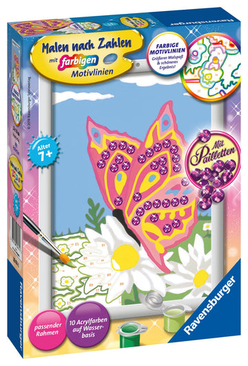 Ravensburger CreArt 28474 Butterfly Painting by Numbers for Children from 7 Years, Painting Set with Frame, Brush and Acrylic Paints, Gift for Girls