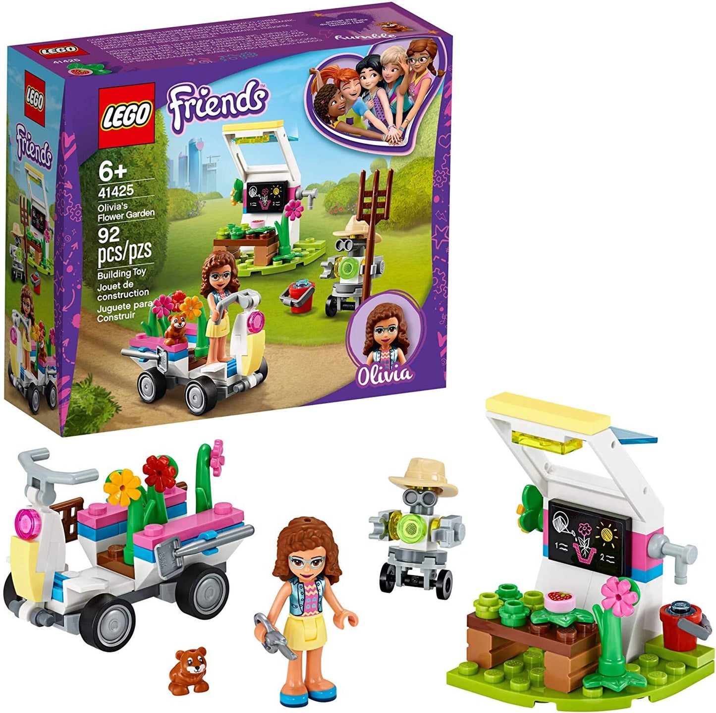 LEGO Friends Olivia’s Flower Garden 41425 Building Toy for Kids; This Play Garden Comes with 2 Buildable Figures, Friends Olivia and Zobo, for Hours