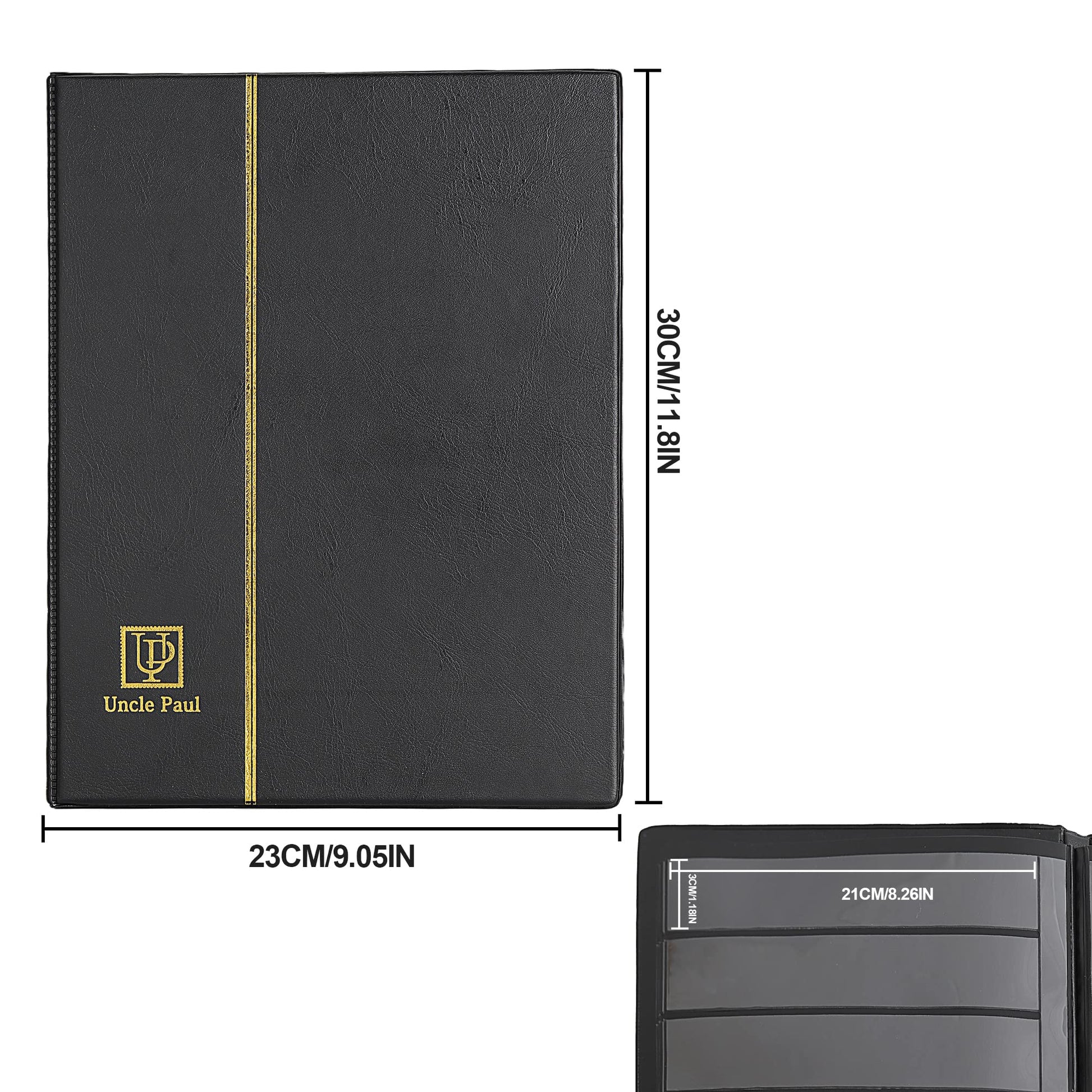 Stamp Albums 160 Pockets - Stockbooks with 30x197mm Sleeves, 10 Double Sided Black Page with Leatherette Padded Black Cover, Collection Storage Folder