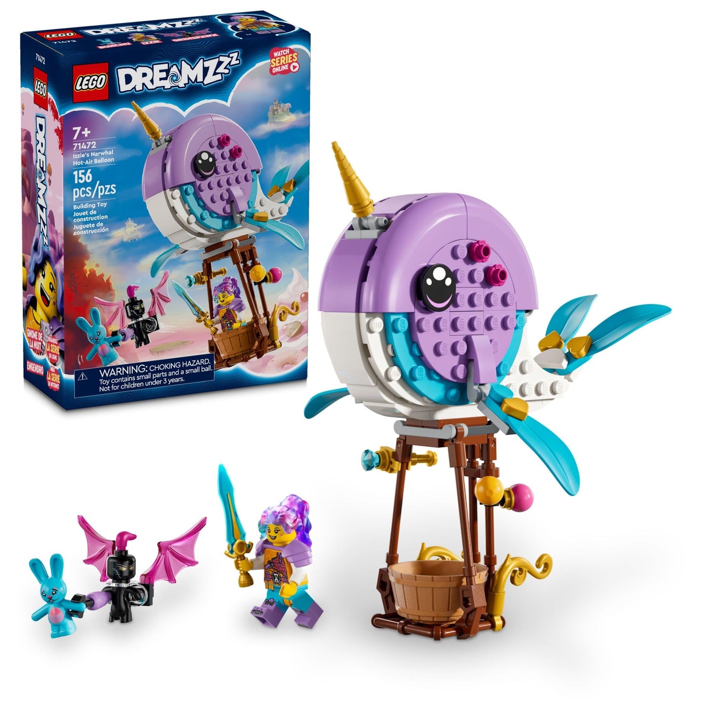 LEGO DREAMZzz Izzie's Narwhal Hot-Air Balloon Deep-Sea Animal Toy, Save Bunchu from a Grimspawn, Transforming Whale Figure for Kids, Bunny Toy