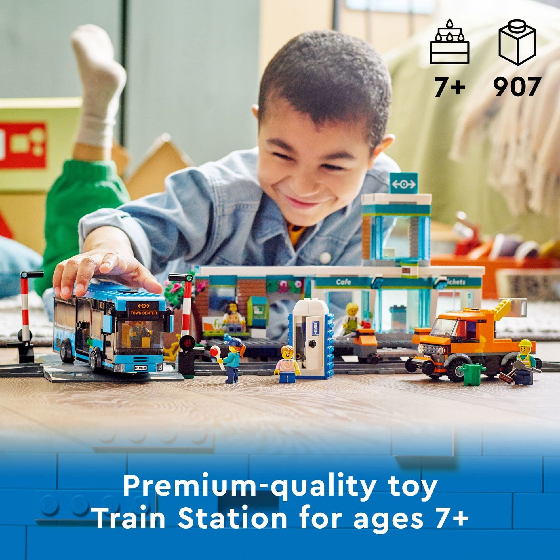 LEGO City Train Station Building Toy Set - Pretend Play Set for Kids, Boys & Girls, Ages 7+ - with Bus, Rail Truck, & Tracks - Compatible with Other