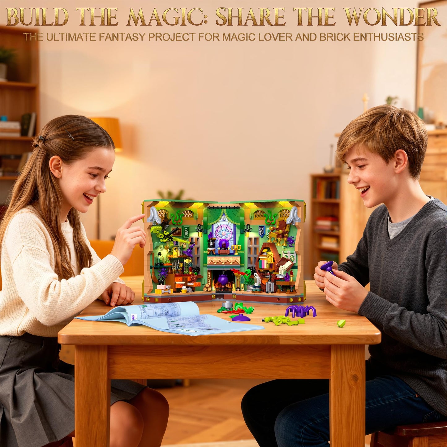 OKKIDY Magic Potion Book Nook Building Set with Light, DIY Booknook Building Block kit for Home Decor Bookshelf, 1033 PCS Miniature Bookend House