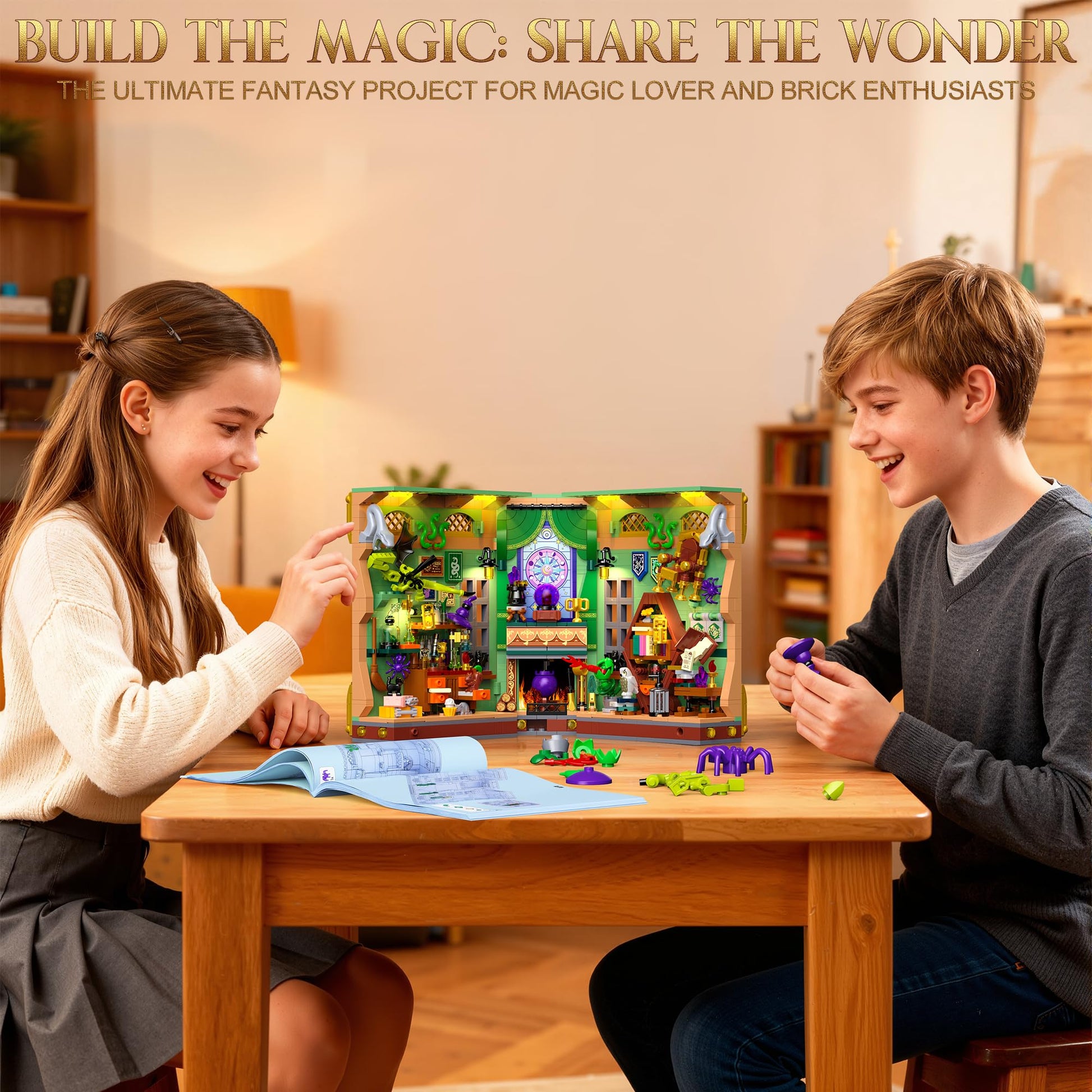 OKKIDY Magic Potion Book Nook Building Set with Light, DIY Booknook Building Block kit for Home Decor Bookshelf, 1033 PCS Miniature Bookend House