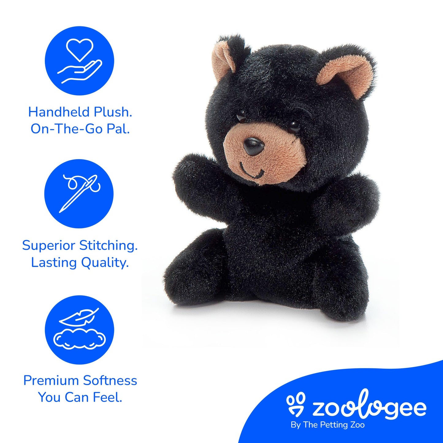 The Petting Zoo Black Bear Stuffed Animal Plushie, Gifts for Kids, Nuggetz Wildlife Animals, Bear Panda Plush Toy, 6 inches