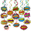 Superhero Hanging Swirls 30 Pack Hero Action Sign Foil Ceiling Hanging Swirls Streams Banner Decor Garland for Kids Superhero Baby Shower Celebrating
