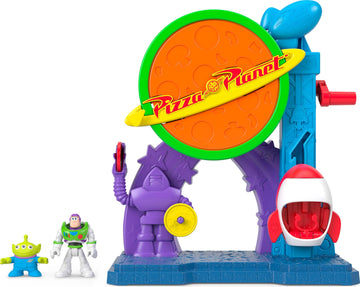 Fisher-Price Imaginext Disney and Pixar Toy Story Pizza Planet Playset with 3-inch Buzz Lightyear & Alien Friend Action Figures, Toy Rocket