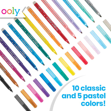 Ooly Rainbow Sparkle Glitter Markers Set of 15, Includes 5 Pastel & 10 Classic Color Markers, Glittery & Sparkling Marker for Kids, 2mm Nib for Medium
