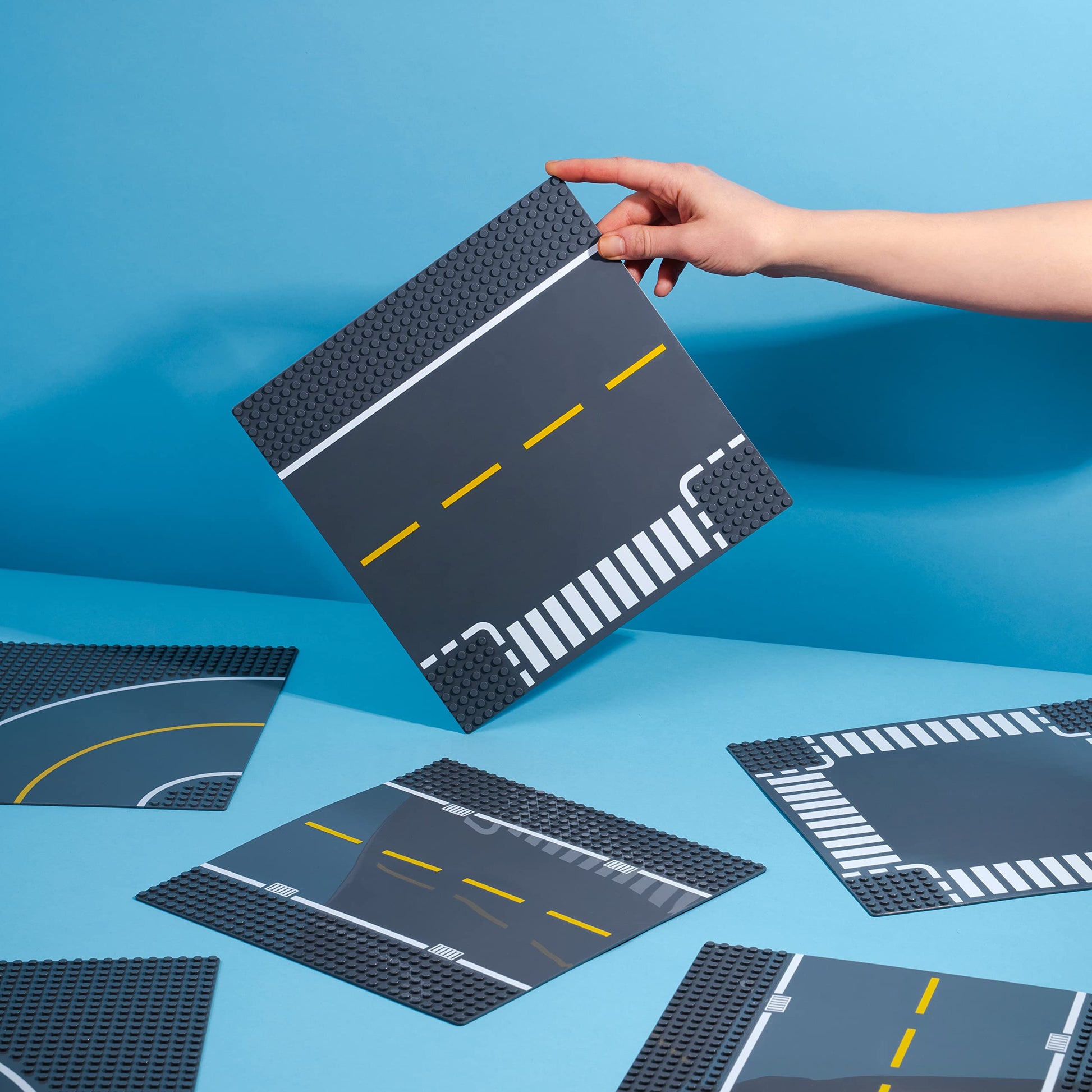 Apostrophe Games Road Baseplate - Premium Building Blocks Base Plates Compatible with All Major Brands - 6pcs Baseplate Gray with Road Design