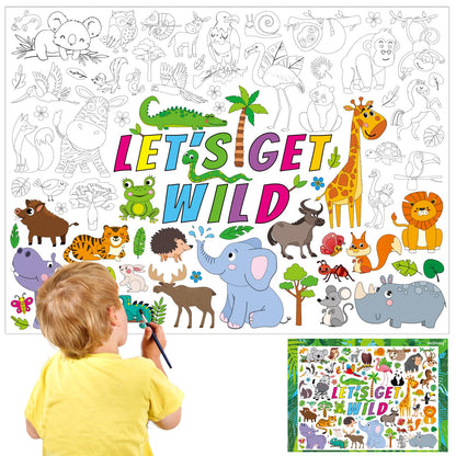 Jungle Safari Animals Giant Coloring Poster for Kids Wild Tropical Life Crafts Activity Wall Doodle Art Coloring Paper Poster Banner for Home School