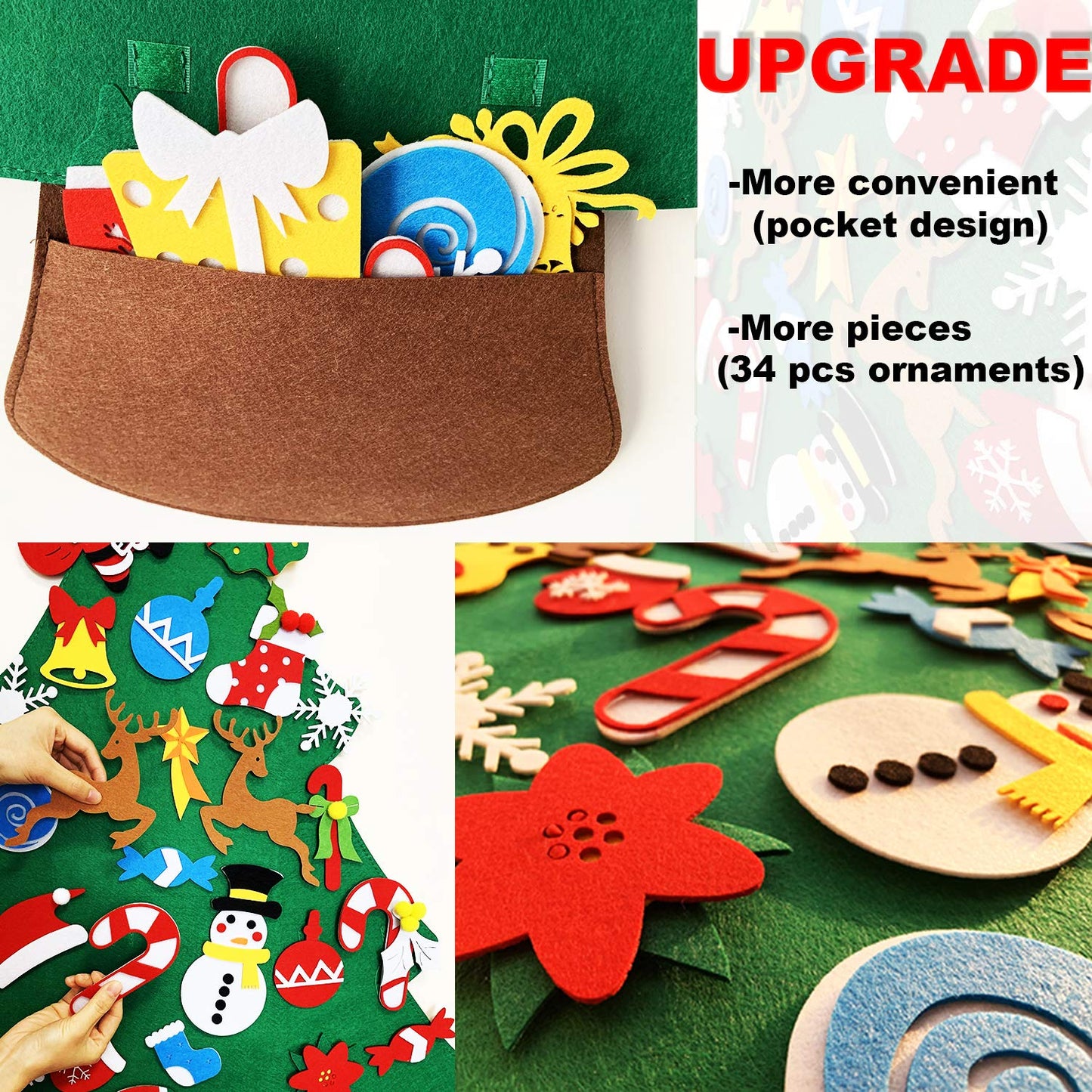 THAWAY DIY Felt Christmas Tree for Toddlers with 34 pcs Detachable Ornaments, Kids Door Wall Hanging Xmas Gifts Christmas Decorations