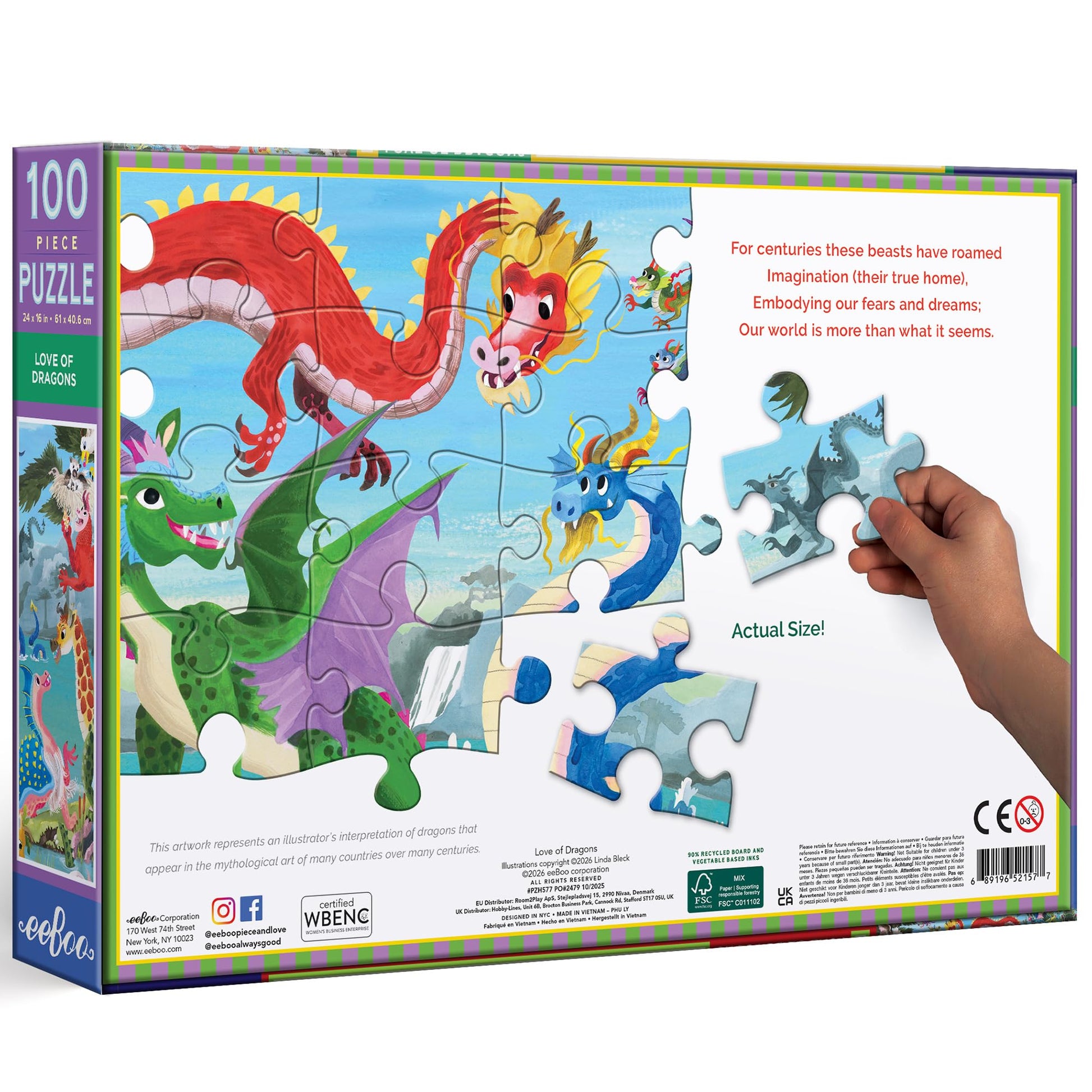 eeBoo Love of Dragons 100 Piece Children's Puzzle, 24" x16"
