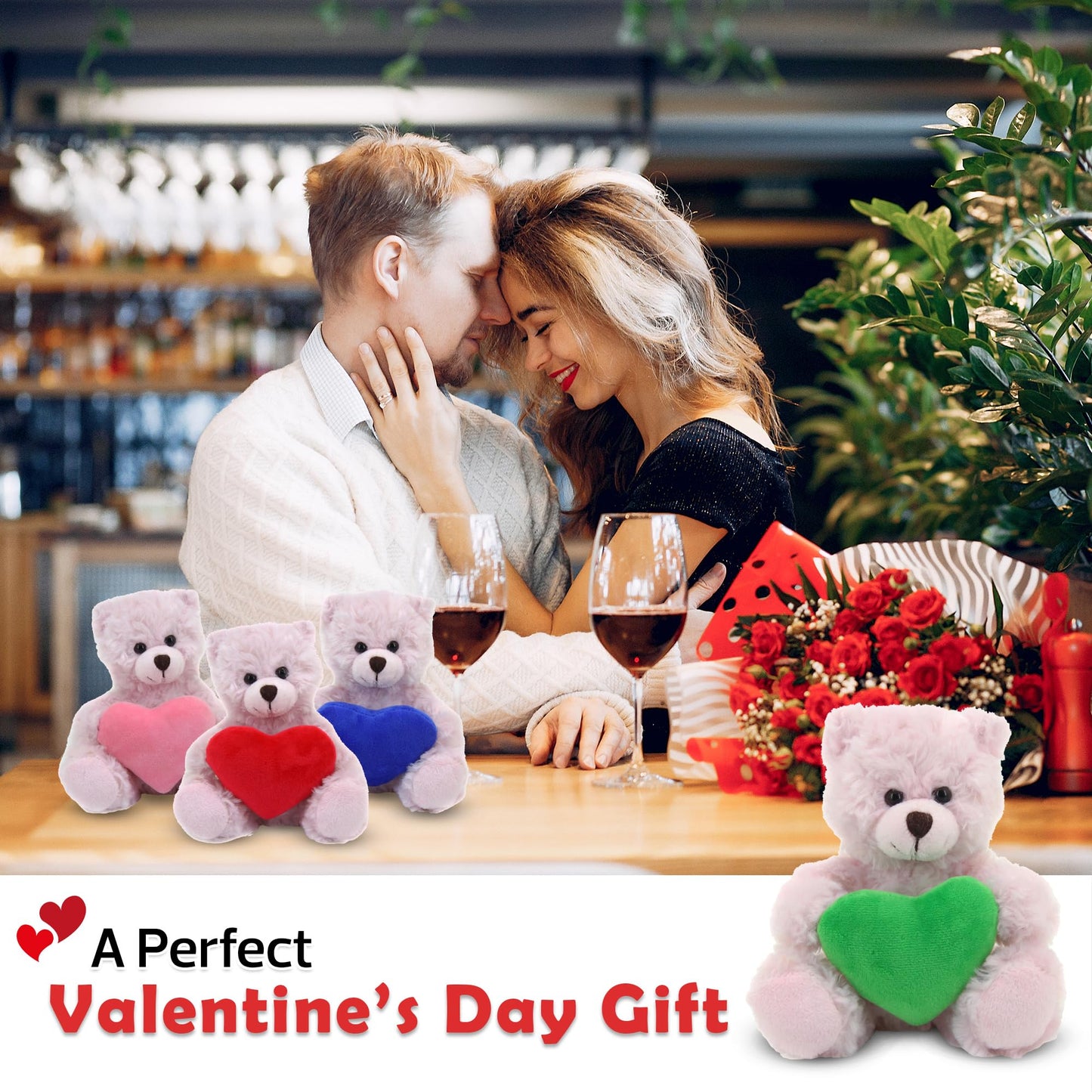 Plushland Pink Teddy Bear with Customized Message on Embroidered Heart, Stuffed Animal Plush Toys- Valentine Personalized Gift for Girls, Boys