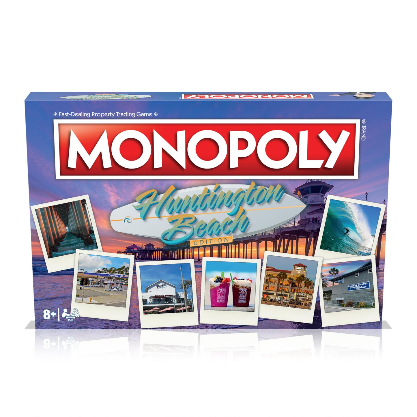 Monopoly Board Game Huntington Beach Edition: 2-6 Players Family Board Games for Kids and Adults, Board Games for Kids 8 and up, for Kids and Adults