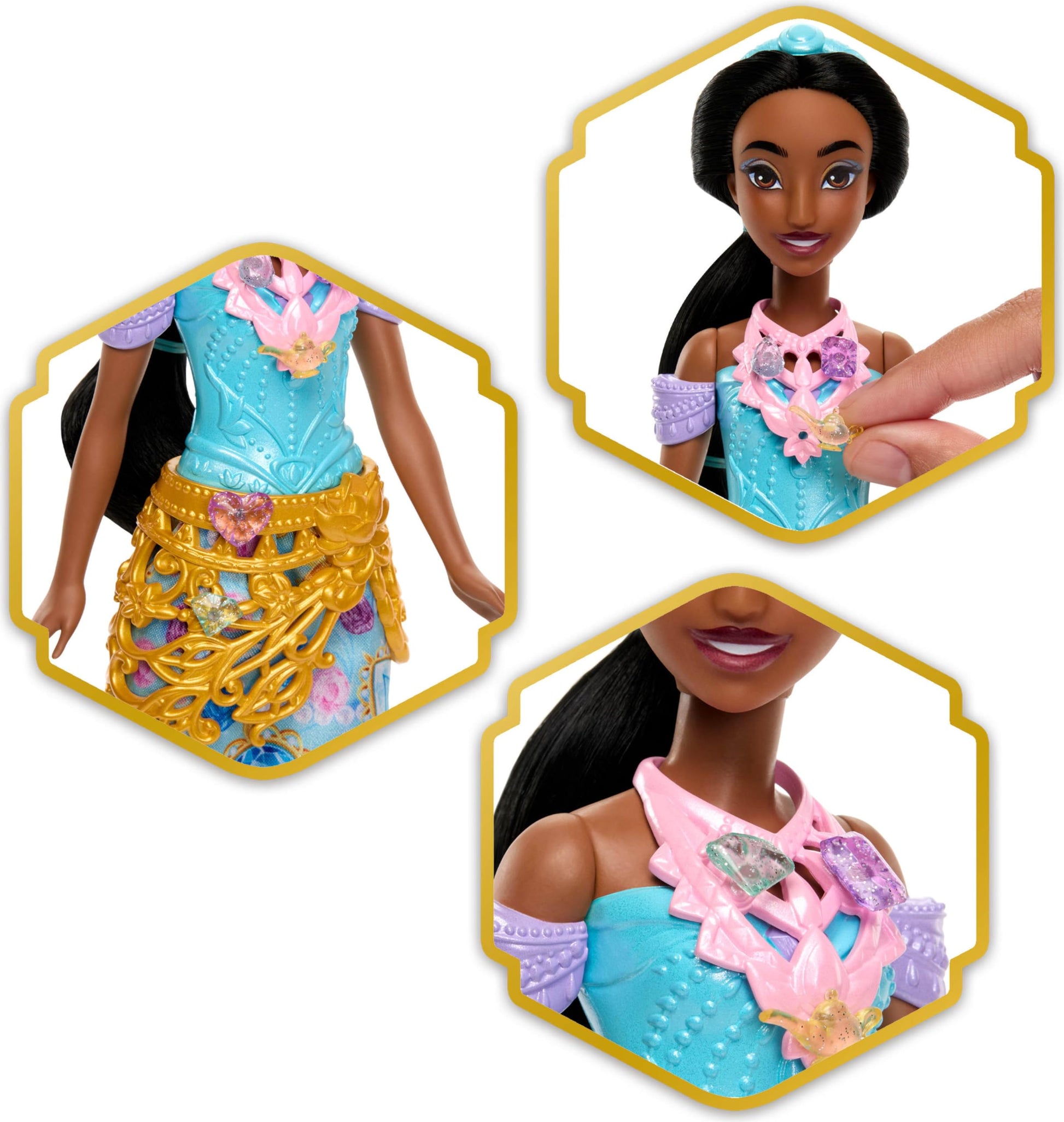 Mattel Disney Princess Jasmine Fashion Doll & Accessories with 8 Surprises, Including Heart Gem Box, Ring for Child & 9 Play Pieces, Inspired by Movie