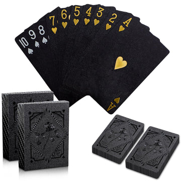 Playing Cards 2 Pack, Plastic Playing Cards, Waterproof Card, 2 Deck of Cards, Black Cool Foil Poker Card Set for Beach Table Magic Pool Camping Party