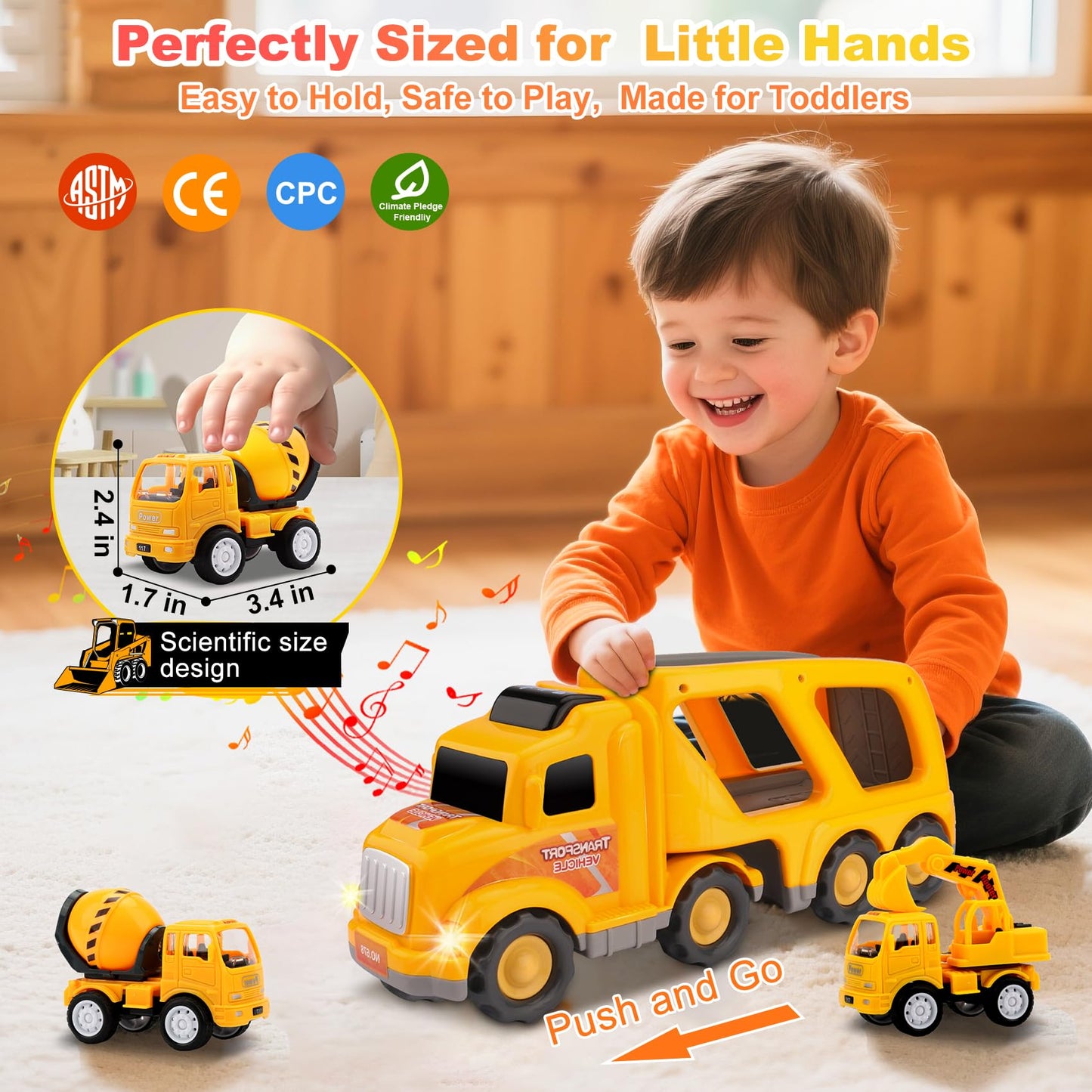 Nicmore Construction Truck Toddler Toys Car: Toys for 1 2 3 4 Year Old Boy 5 in 1 Carrier Toys for Kids Age 1-3 2-4| 18 Months 2 Year Old Boy