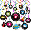 60 Pieces 50s Party Rock and Roll Music Party Decorations Hanging Swirls Music Record Cutouts Hanging Banner Double Sides Ceiling Decor with Streamer