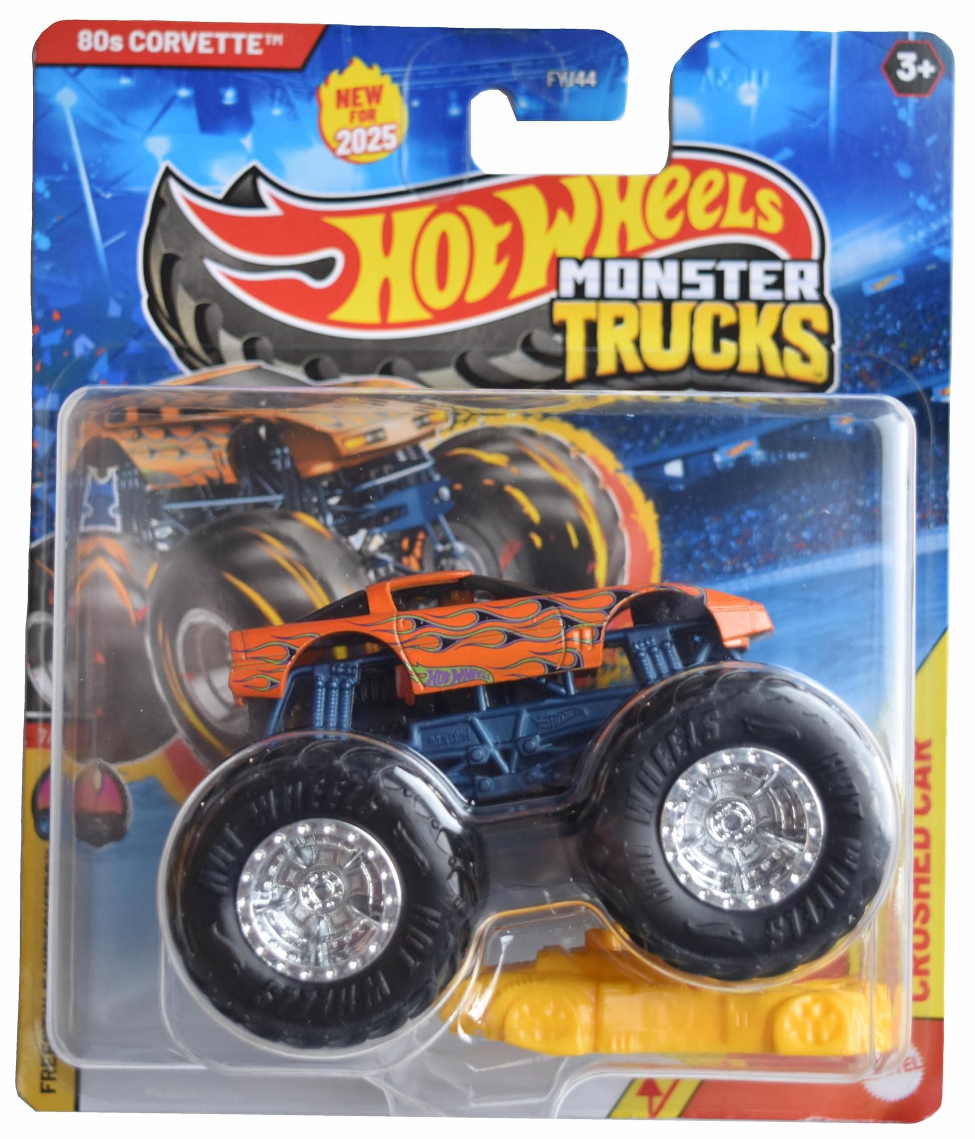 Hot Wheels Monster Trucks 80s Corvette, Freestyle Wreckers 7/12 Includes Crushed Car