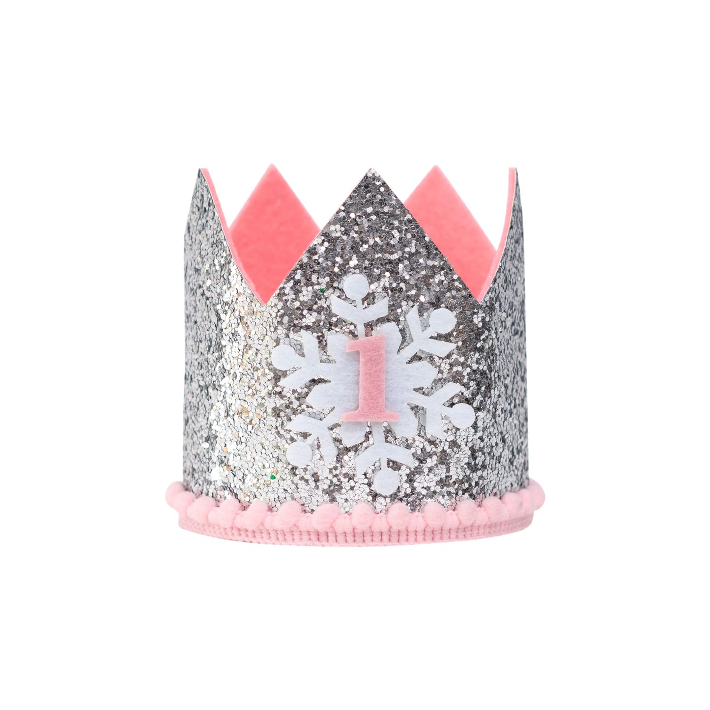MUWEOL Snowflake 1st Birthday Crown - Winter Onederland 1st Birthday Party Decorations For Baby Girls?Silver And Pink Crown