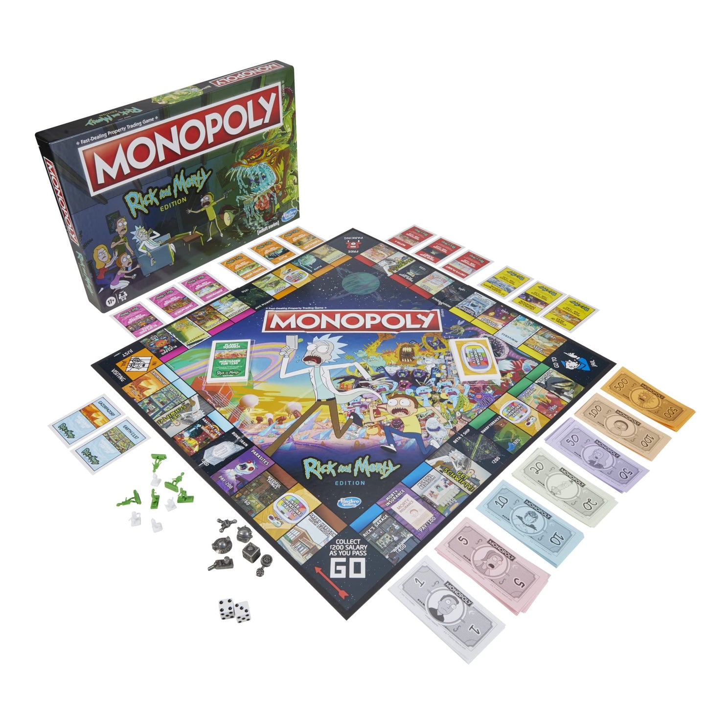 Hasbro Gaming Monopoly: Rick and Morty Edition Board Game, Cartoon Network Game for Families and Teens 17+, Includes Collectible Monopoly Tokens