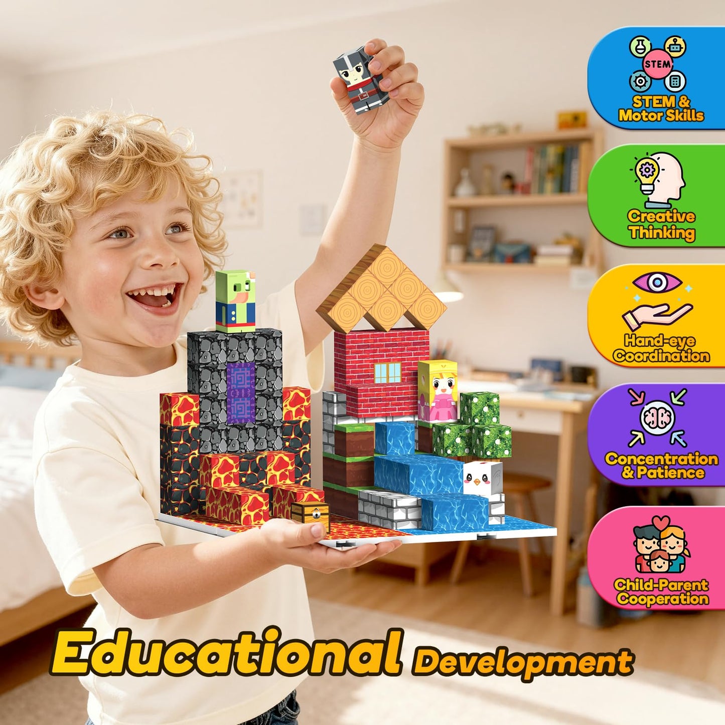 150PCS Magnetic Building Blocks - 6 Big Magnetic Base Building STEM Toys, Magnet Cube Game for Kids, Build Mine Castle Volcano World for Boys Girls