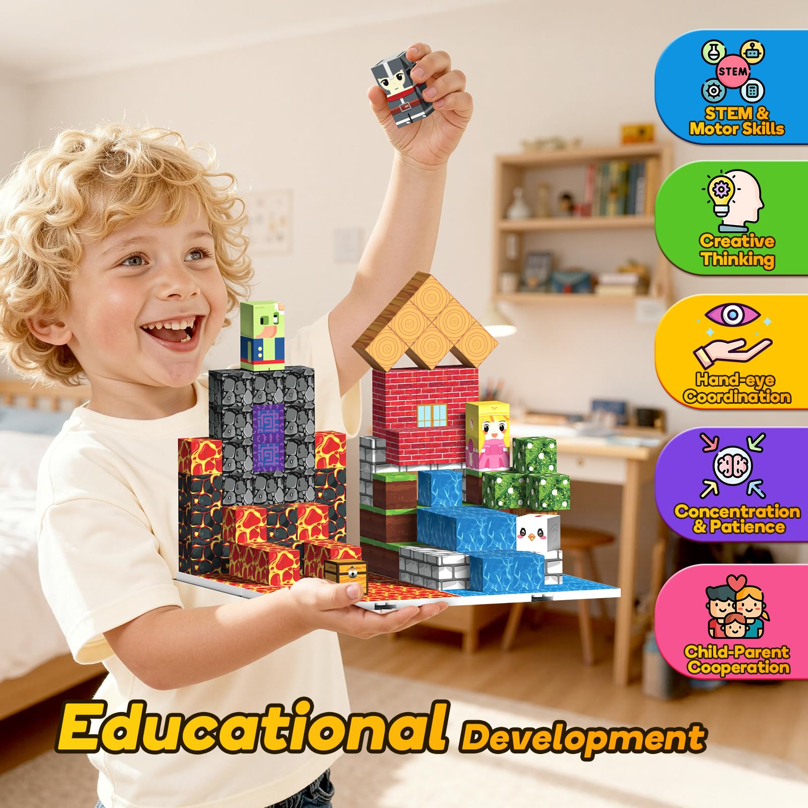 150PCS Magnetic Building Blocks - 6 Big Magnetic Base Building STEM Toys, Magnet Cube Game for Kids, Build Mine Castle Volcano World for Boys Girls