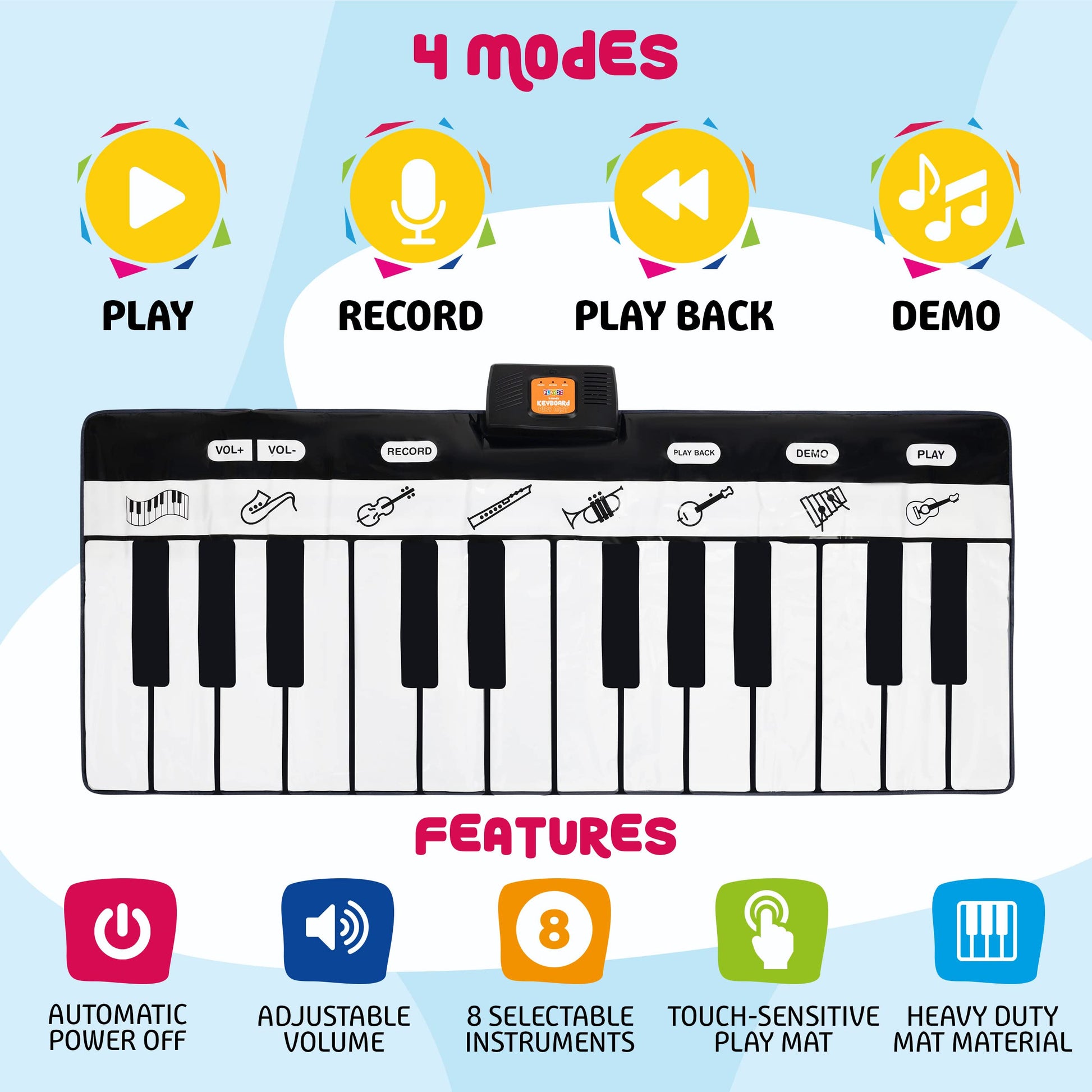 Play22 6 Ft. Floor Piano Mat for Toddlers - 24 Keys Piano Play Mat for Kids - Keyboard Playmat has Record, Playback, Demo, Play, Adjustable Vol.