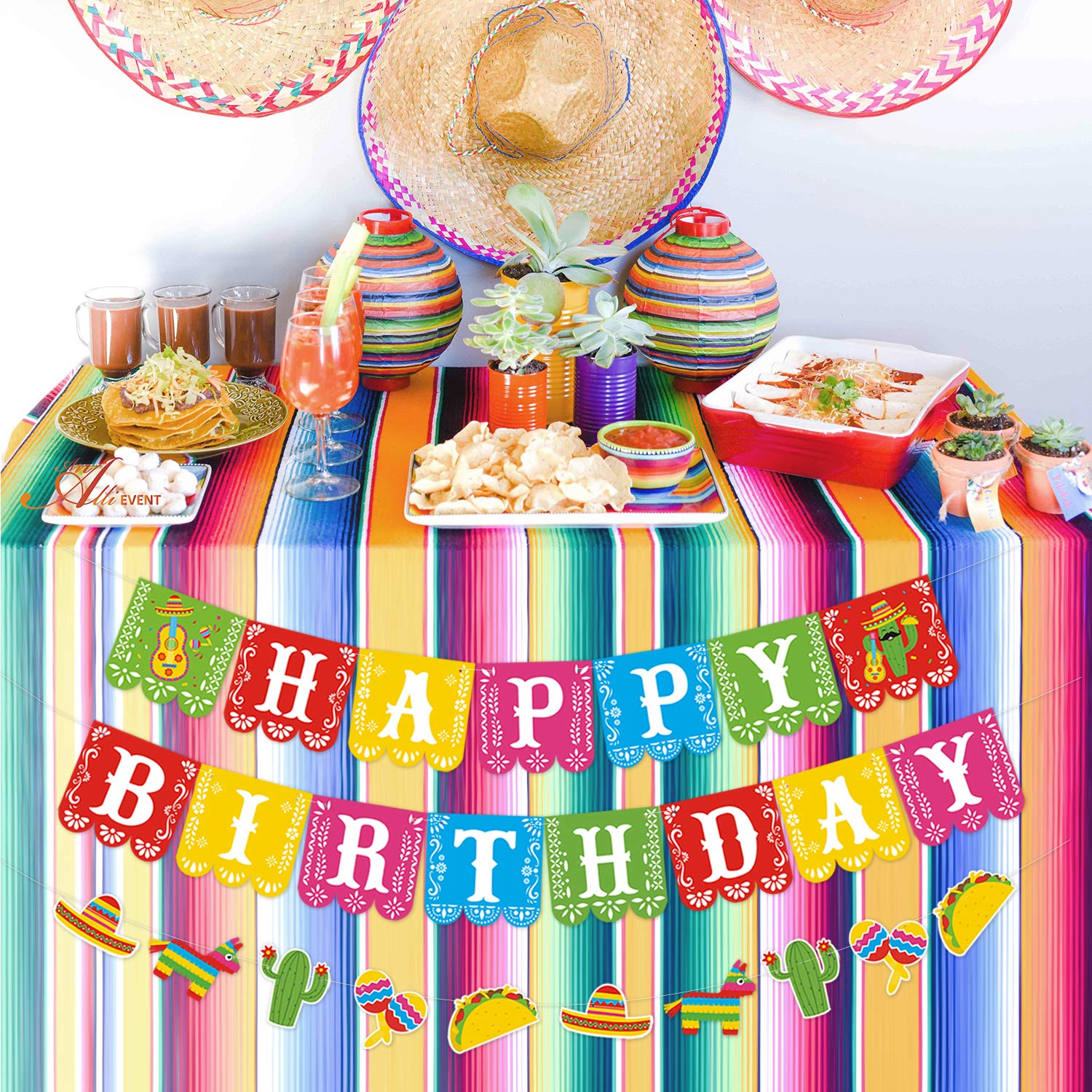 Kitticcino Mexican Party Decorations 3 PCS Mexican Happy Birthday Banner Cinco De Mayo Fiesta Decor Mexico Birthday Fiesta Taco Mexican Photo Booth