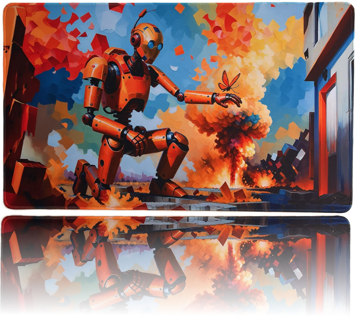 Foxtrot Designs TCG Playmat, 24in x 14in, Premium Stitched Edges, Non-Slip Base for MTG and Other Trading Card Games. MTG Playmat. (District 10)