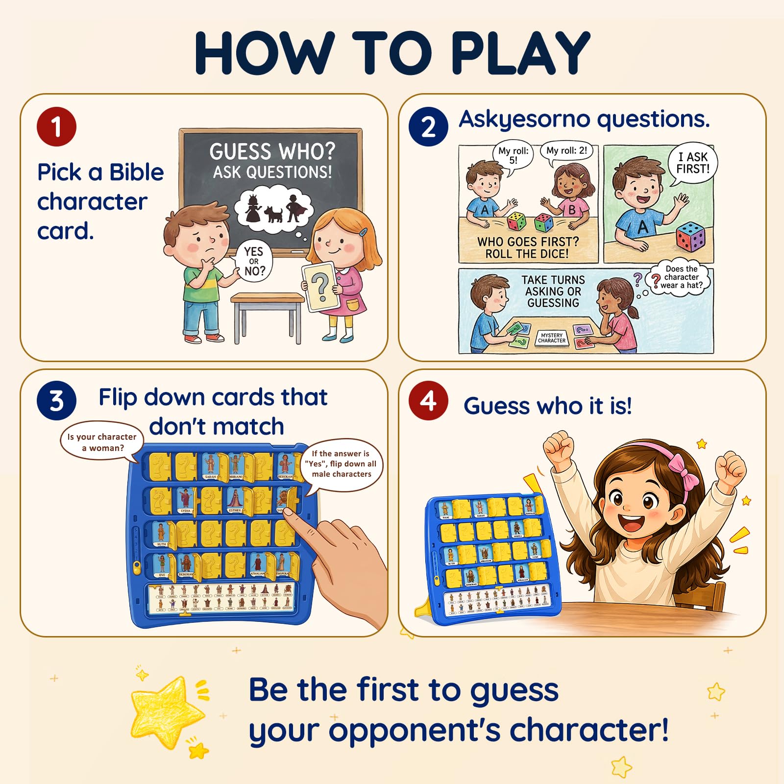 Guess Bible Who Am I Game - Fun Guess Bible Who Am I for Kids, Interactive Bible Game with 47 Classic Bible Characters Verse Cards, Sunday School