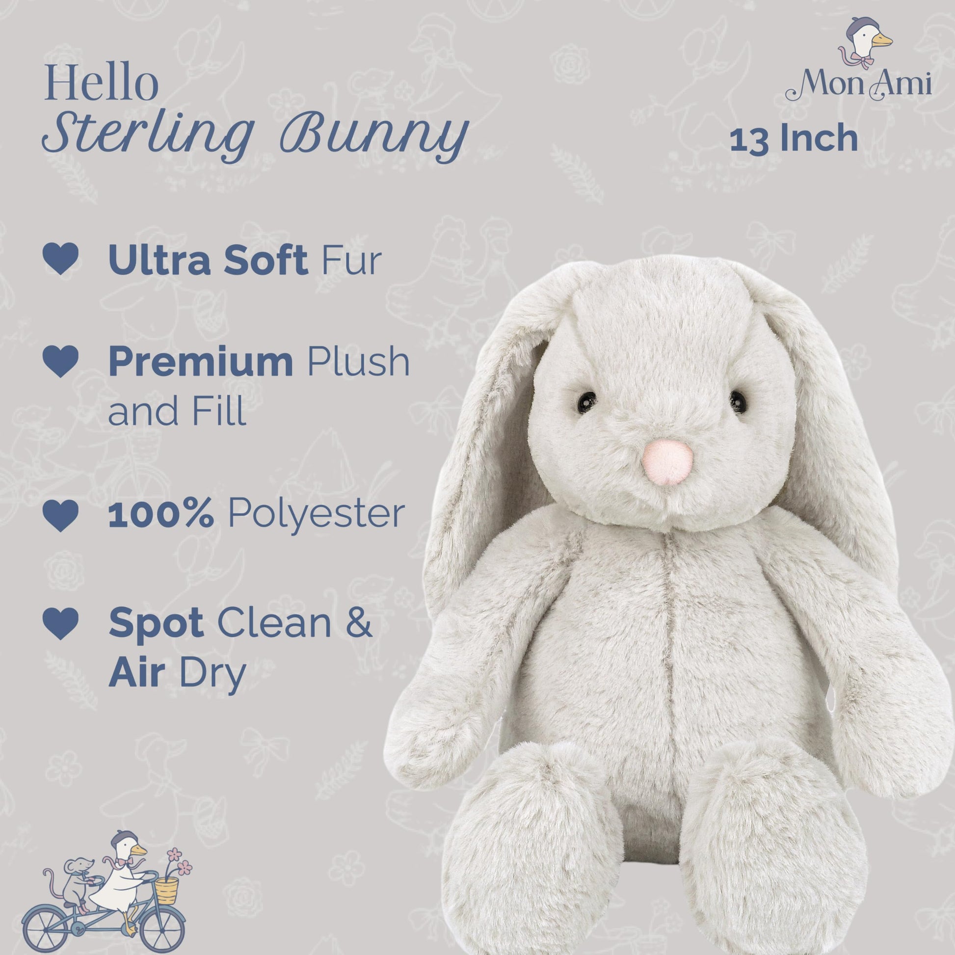 MON AMI Sterling Bunny 13-Inch Stuffed Rabbit, Soft Bunny Plush Toy Gift