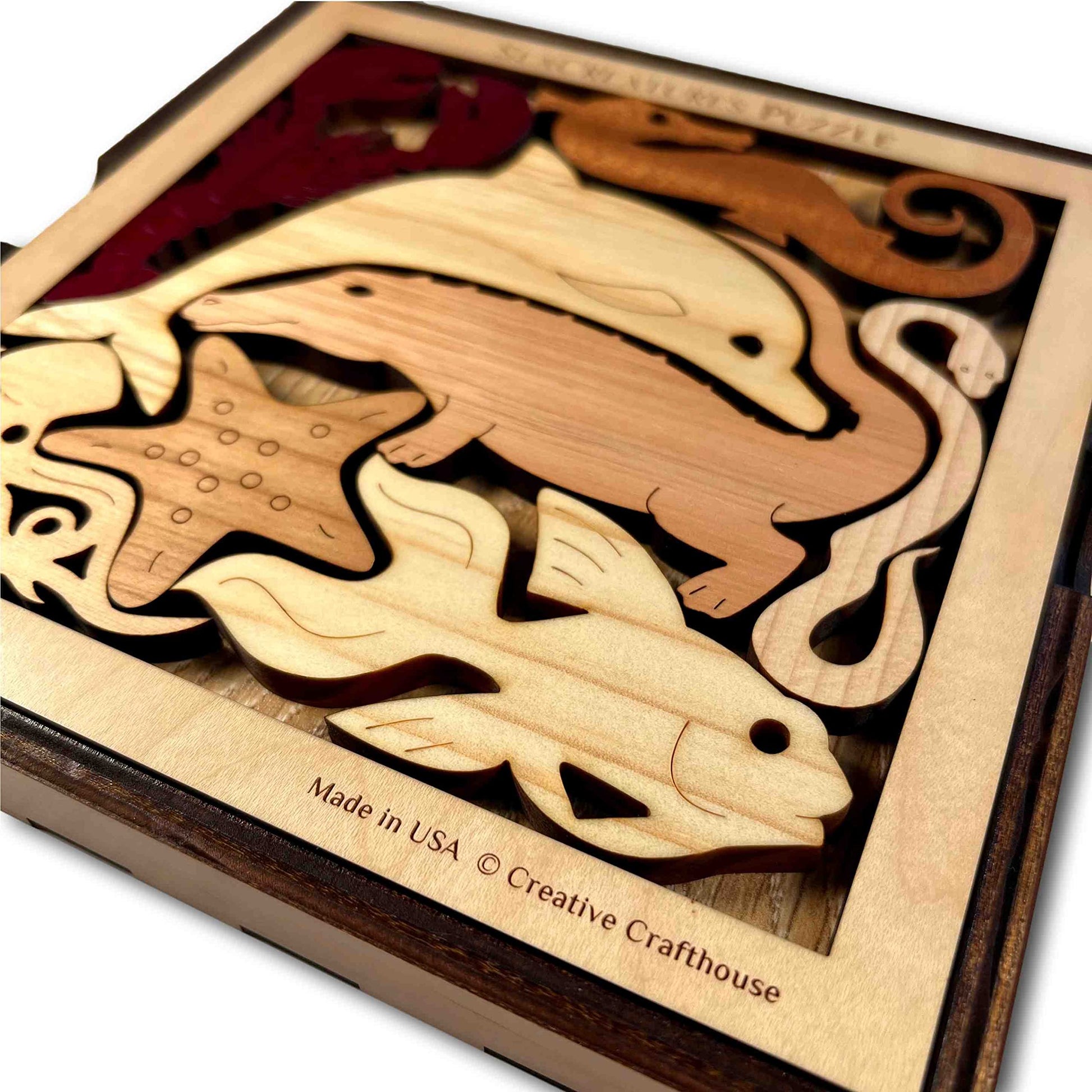 Sea Creatures an Aquatic Adventure of a Wood Puzzle and Brain Teaser
