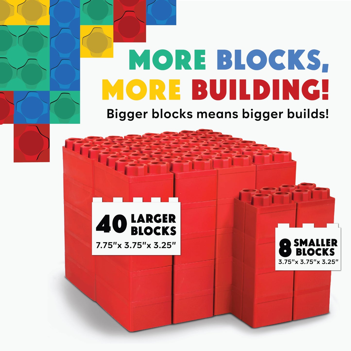 Big Blocks for Kids Ages 4-8 - Indoor & Outdoor Blocks Kids Games - Red Large Building Blocks - 48 pc
