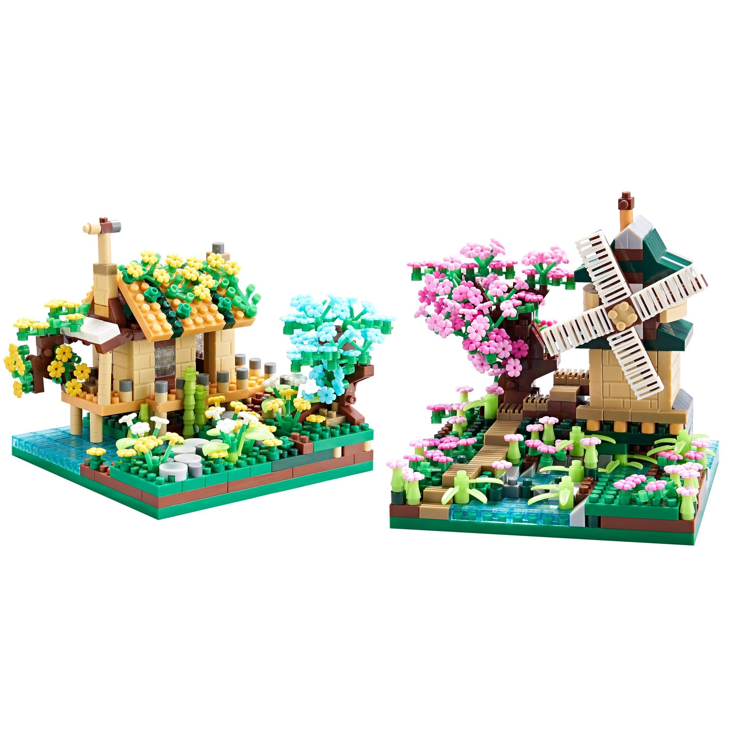 Kadablk Sakura Tree House Plant Micro Block Building Set,Friendship Windmill Model Construction Set,1200 PCS for Adults and Teens