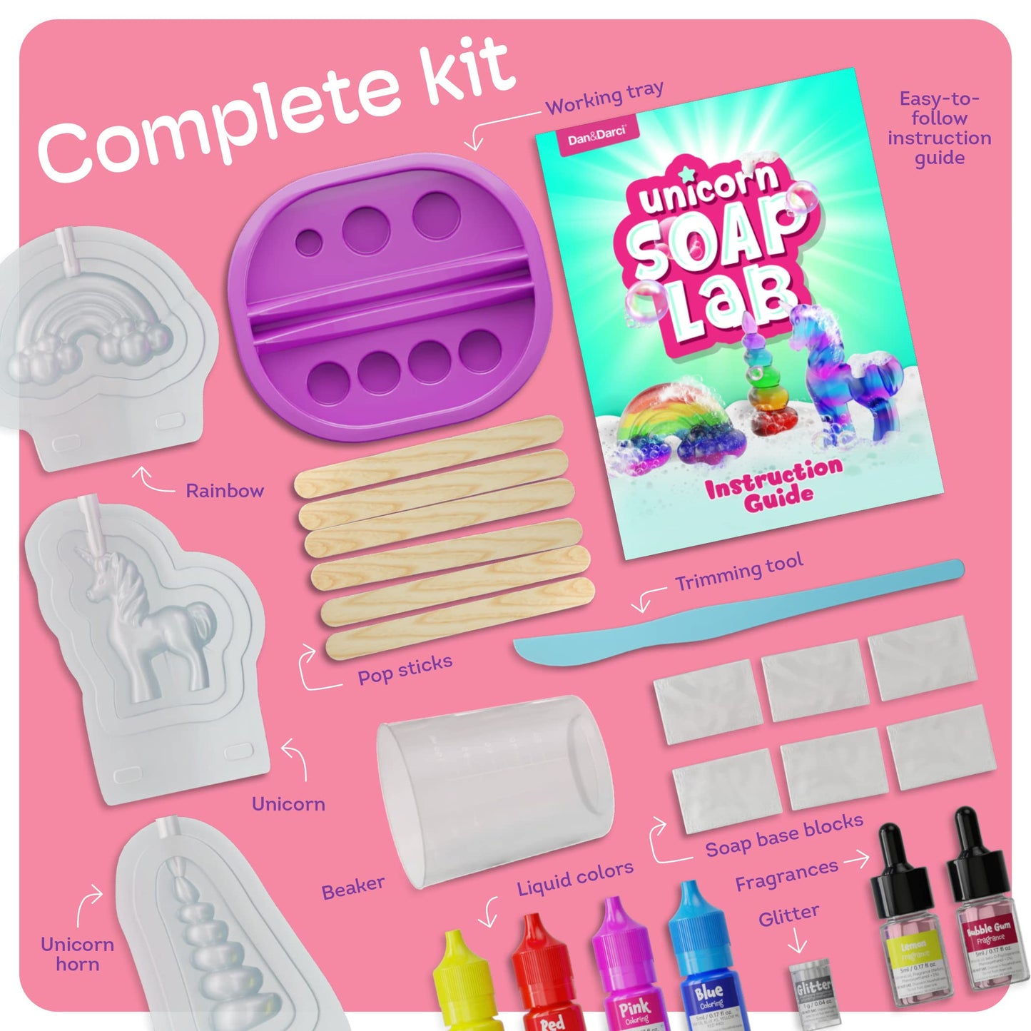 Dan&Darci Unicorn Soap Making Kit - Girls Crafts DIY Project Age 6+ Year Old Kids - Unicorn Girl Birthday Gifts - Science Activity Teenage Gift - Make