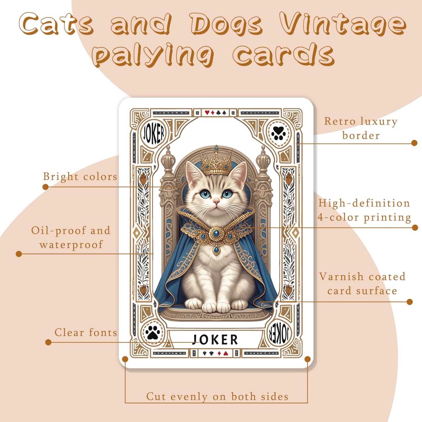 KOPPAL Vintage Cat Dog Portraits Playing Cards