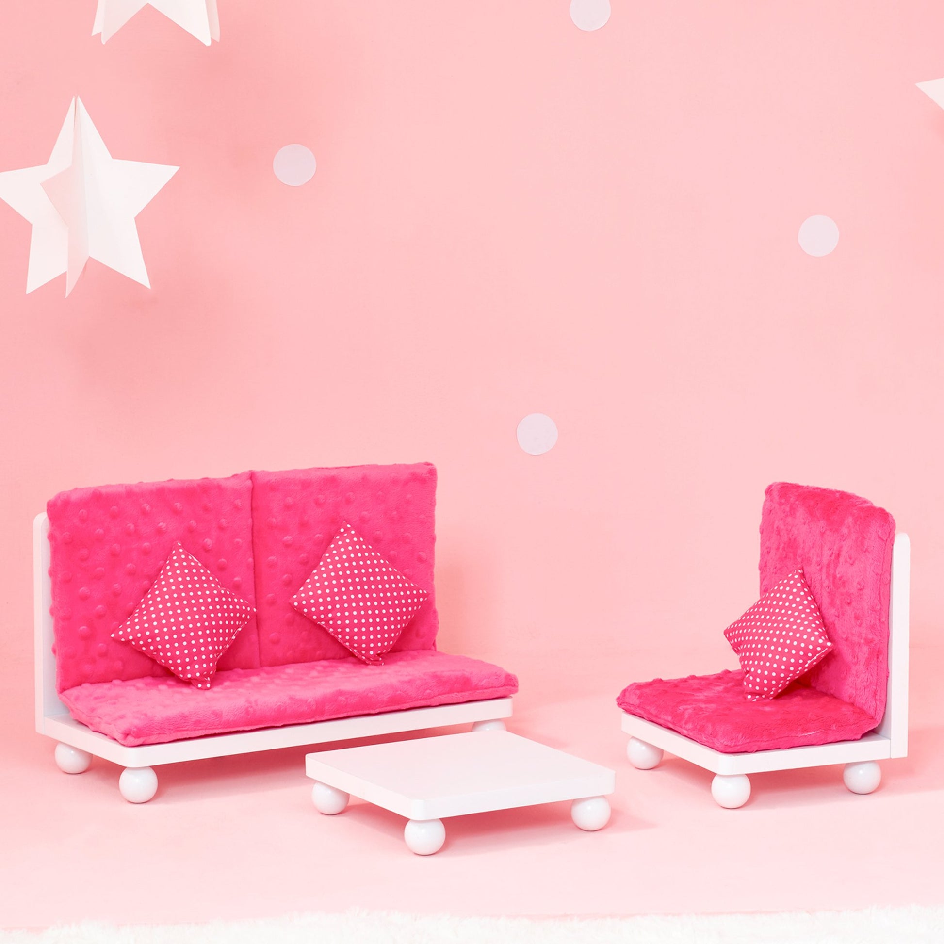Olivia's Little World - 18 inch Doll Furniture Accessories Princess Sofa & Coffee Table Living Room Lounge Set with Pink Cushion Wooden