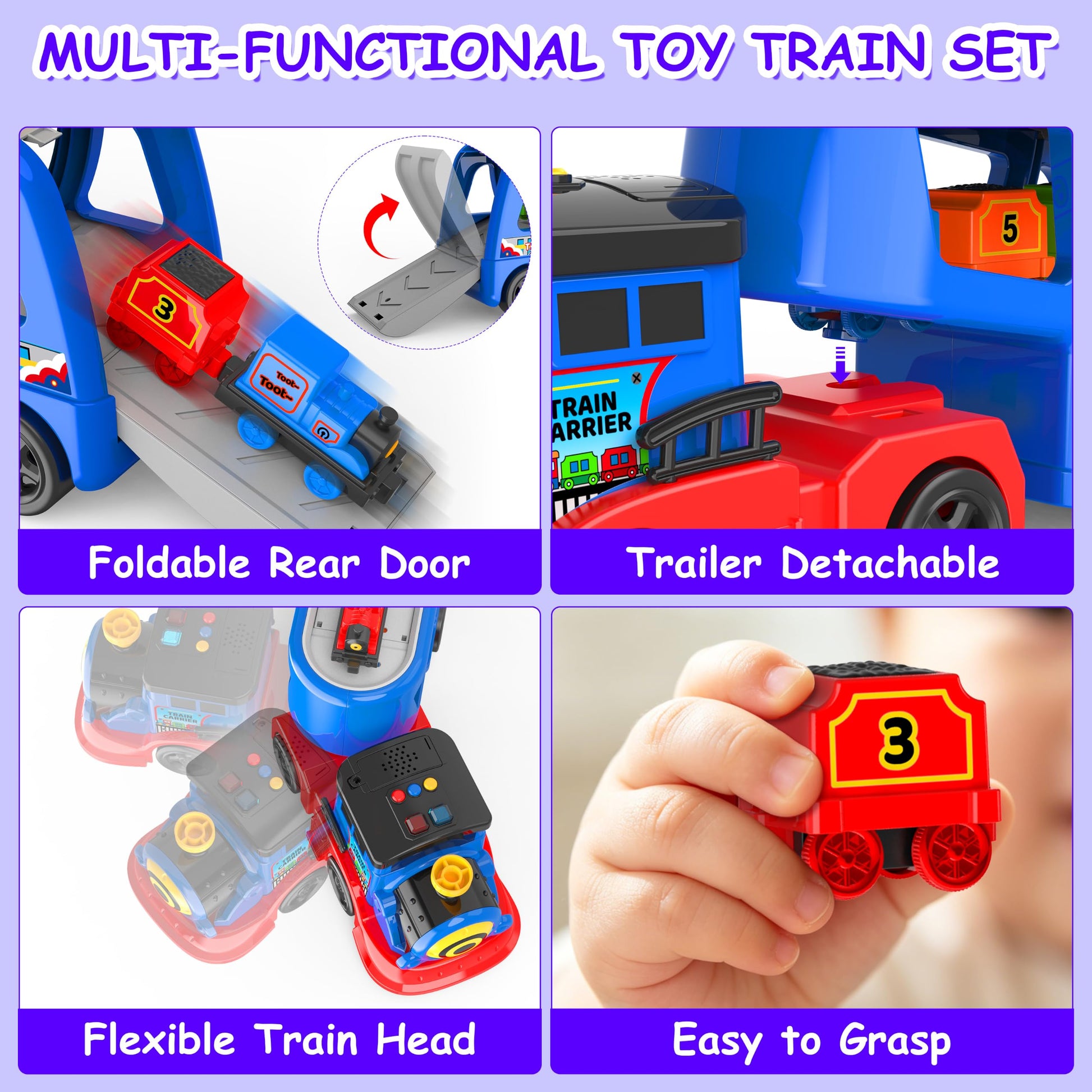 Number Train Set for Kids, Include 1 Transport Trucks, 8 Magnetic Trains