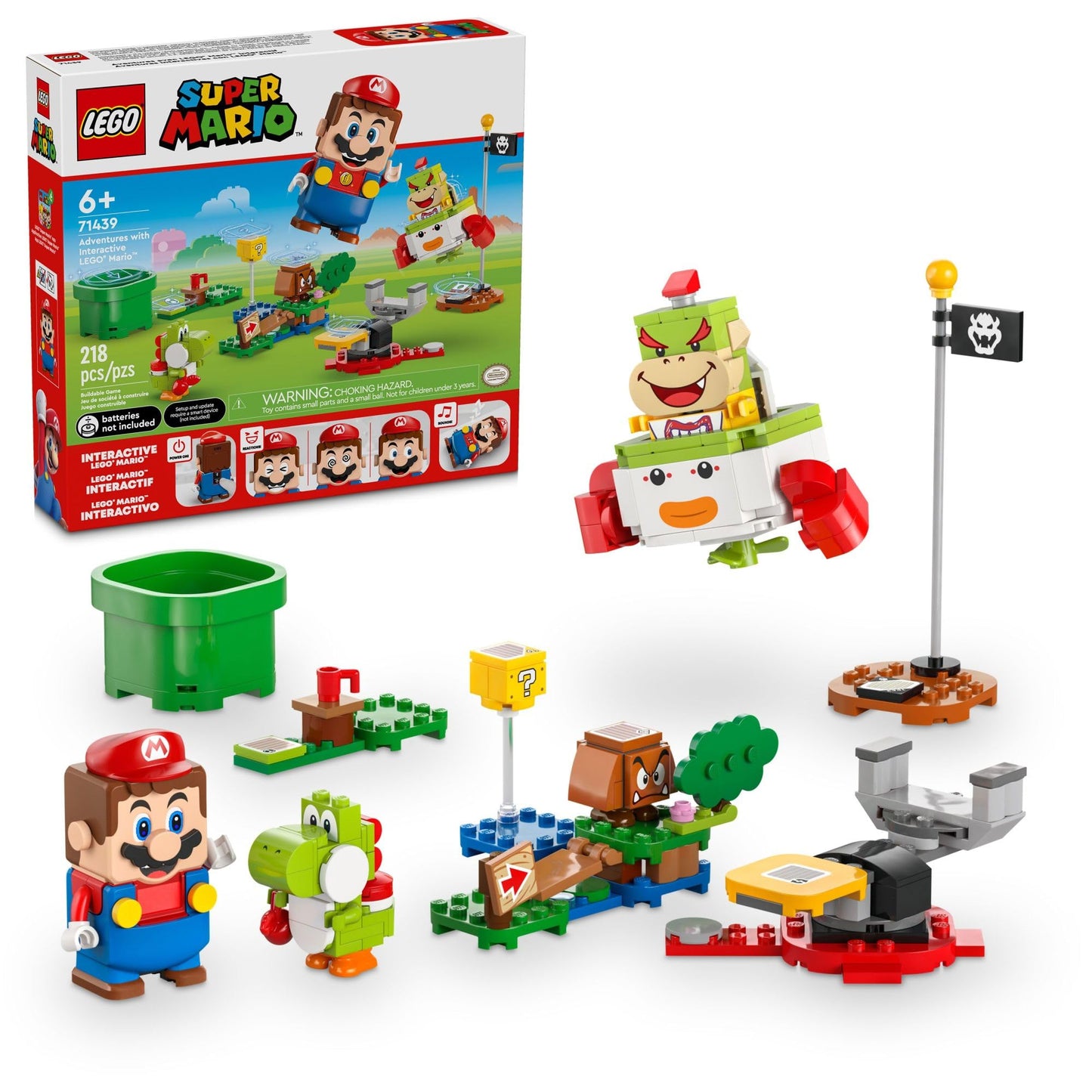 LEGO Super Mario Adventures with Interactive Mario, Bowser Jr.’s Clown Car Playset Vehicle, Yoshi Toy & Playset, Nintendo Toy Gift for Boys, Girls