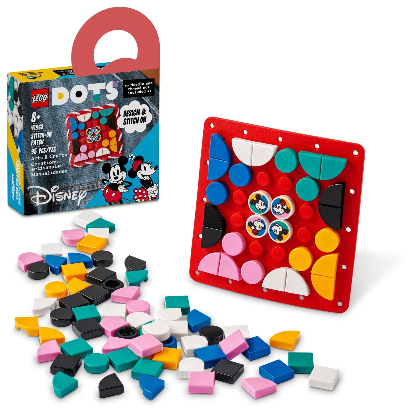 LEGO DOTS Disney Mickey and Minnie Mouse Stitch-On Patch 41963, DIY Toy Badge Making Kit to Decorate Clothes, Backpacks and More, Craft Kit for Kids