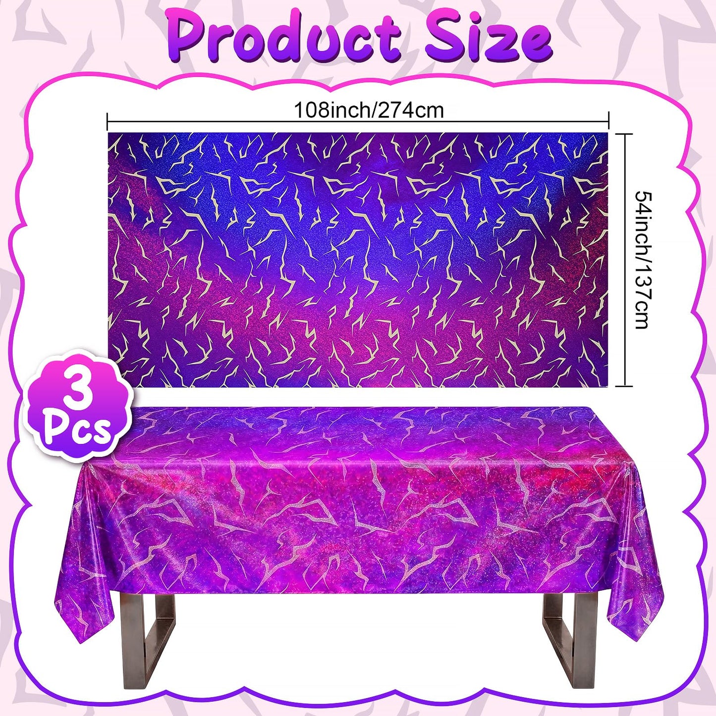 Fufuddz 3 Pack Rumi Birthday Decor Kpop Pink Tablecloth and Purple Plastic Tablecloth, 54"x108" PE Waterproof Tablecloth, Plastic Table Cloth