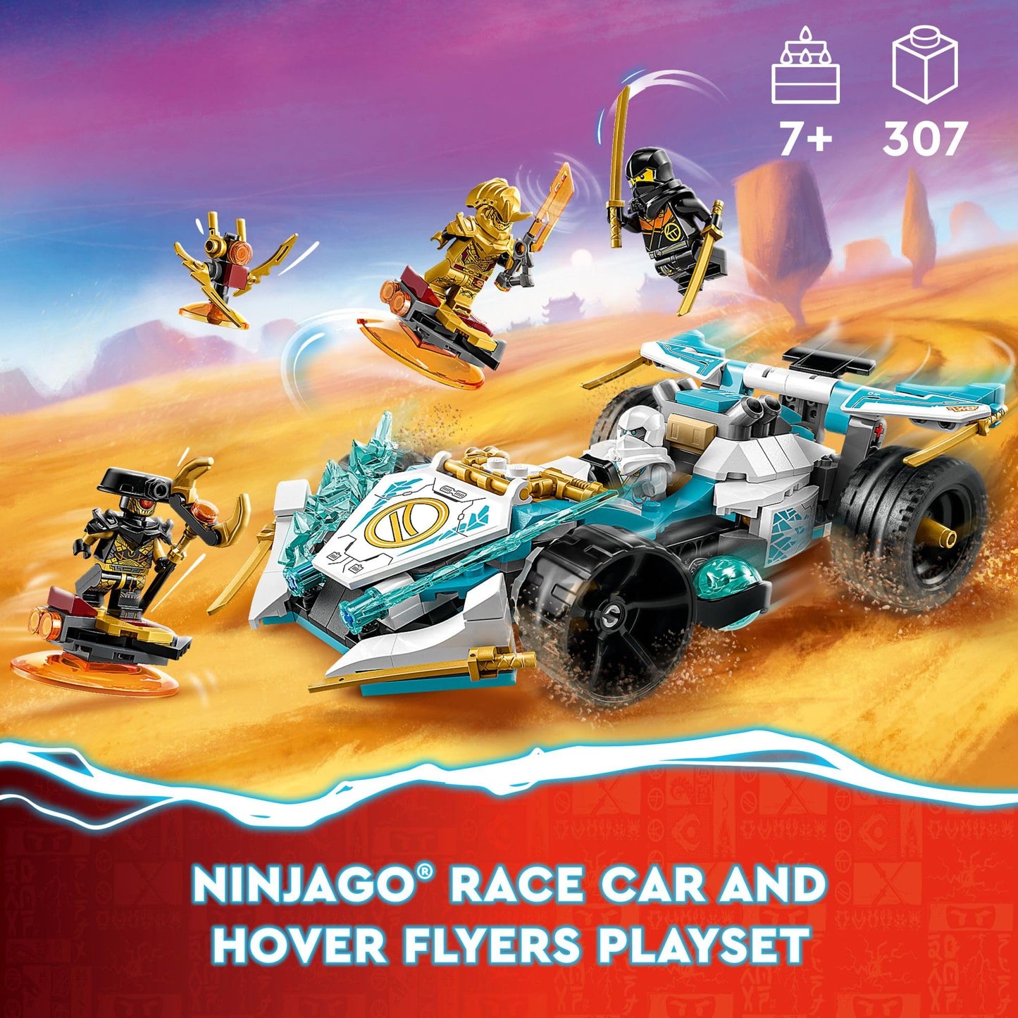 LEGO NINJAGO Zane’s Dragon Power Spinjitzu Race Car 71791 Building Toy Set, Features a Ninja Car, 2 Hover Flyers, Dragon Toy, and 4 Minifigures, Gift