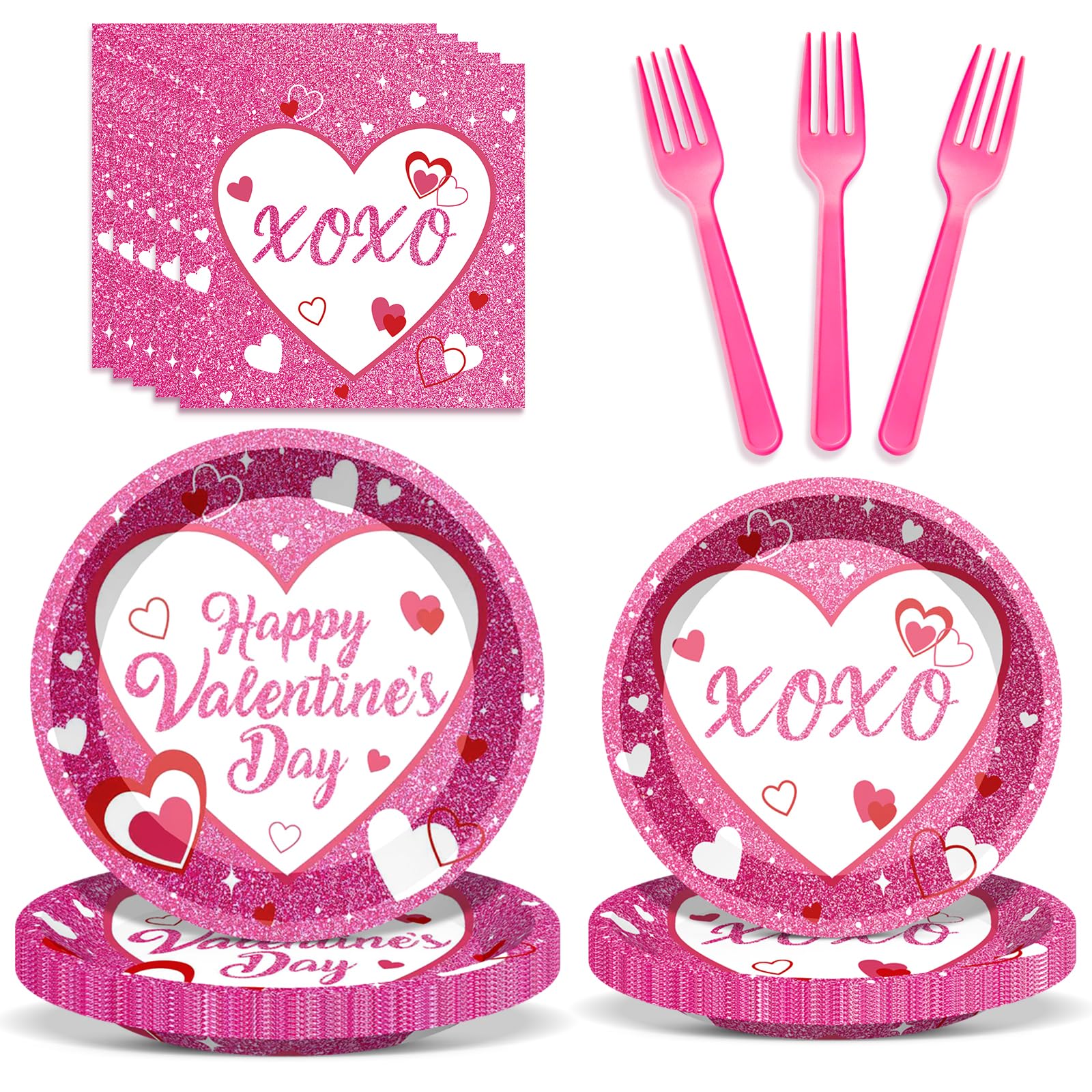 96Pcs Valentine's Day Paltes and Napkins Pink XOXO Plates and Napkins for Romantic Valentine's Day Party Decorations, Serves 24