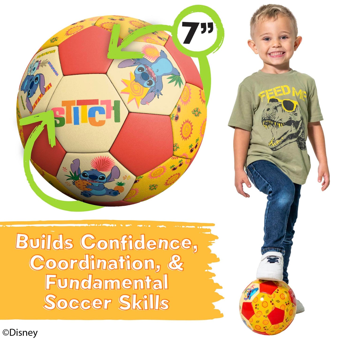 Soccer Ball 7 Inch for Kids 3+ Years Old, Ships Deflated, Disney Stitch Jr