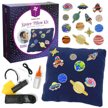 Pinwheel Crafts Beginner Sewing Kit for Kids 8-12 with Telescope - Astronomy Solar System Easy Sew Space Pillow Kit with Planet Patches - Make Your