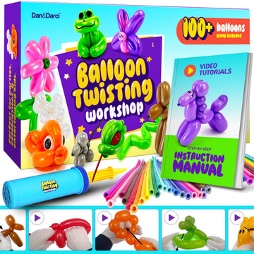 Dan&Darci Balloon Animal Twisting Kit with Pump for Kids - Boy & Girl Gift - Birthday Gifts for Girls and Boys - Arts and Crafts for Ages 8-12 - 6 7 8