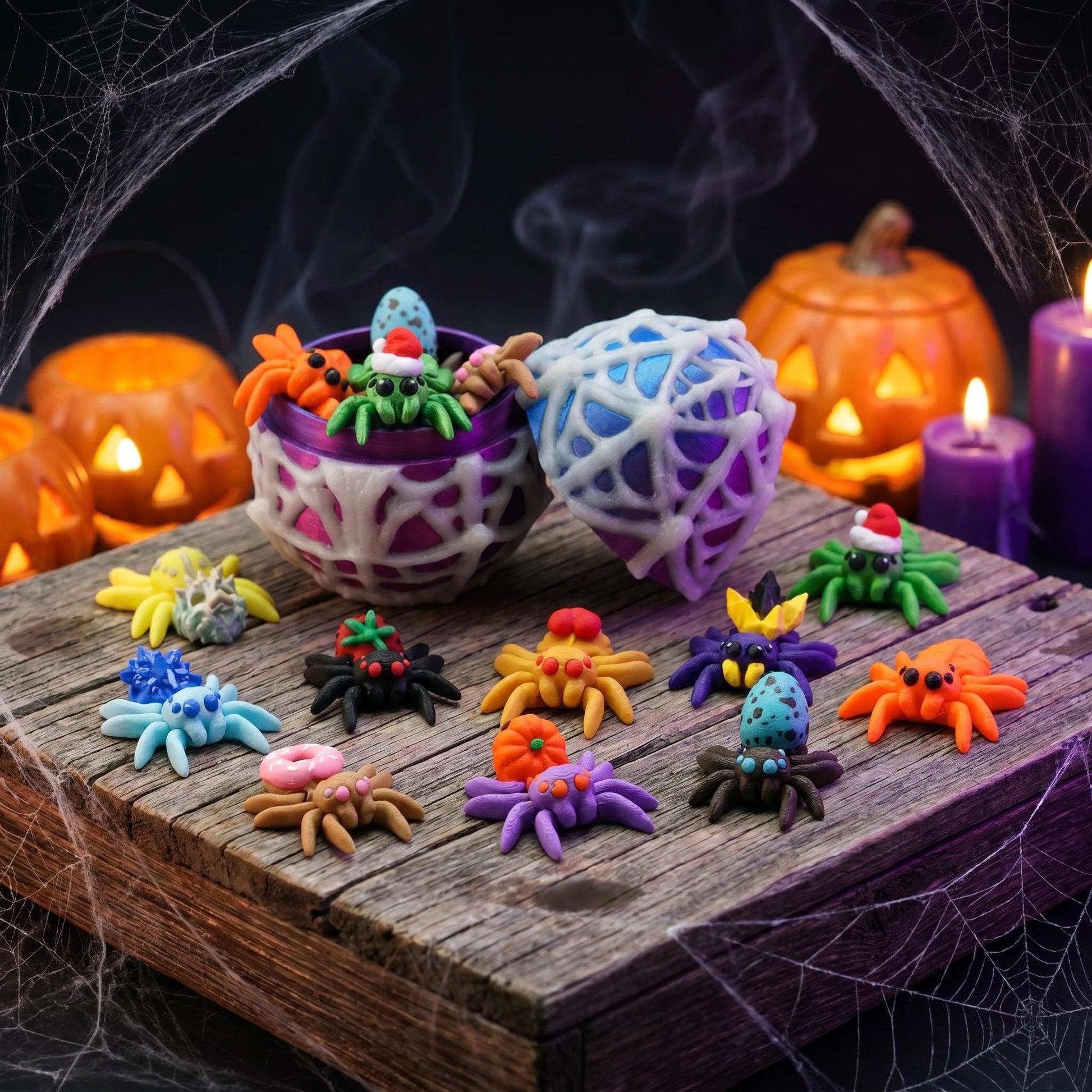 XAKNXGU 3D Printed Spider Egg with 10 Unique Spiders Inside, Glow in The Dark Halloween Toys for Kids, Cute Small 3D Printed Animals Fidget Toys