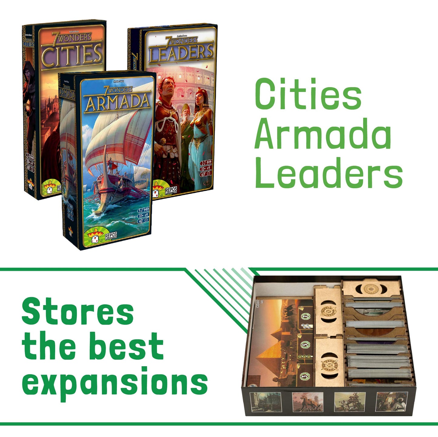 TowerRex Organizer for 7 Wonders 1st Ed and Cities, Armada, Leaders Expansions, Storage Insert for Board Game, Accessories Upgrade