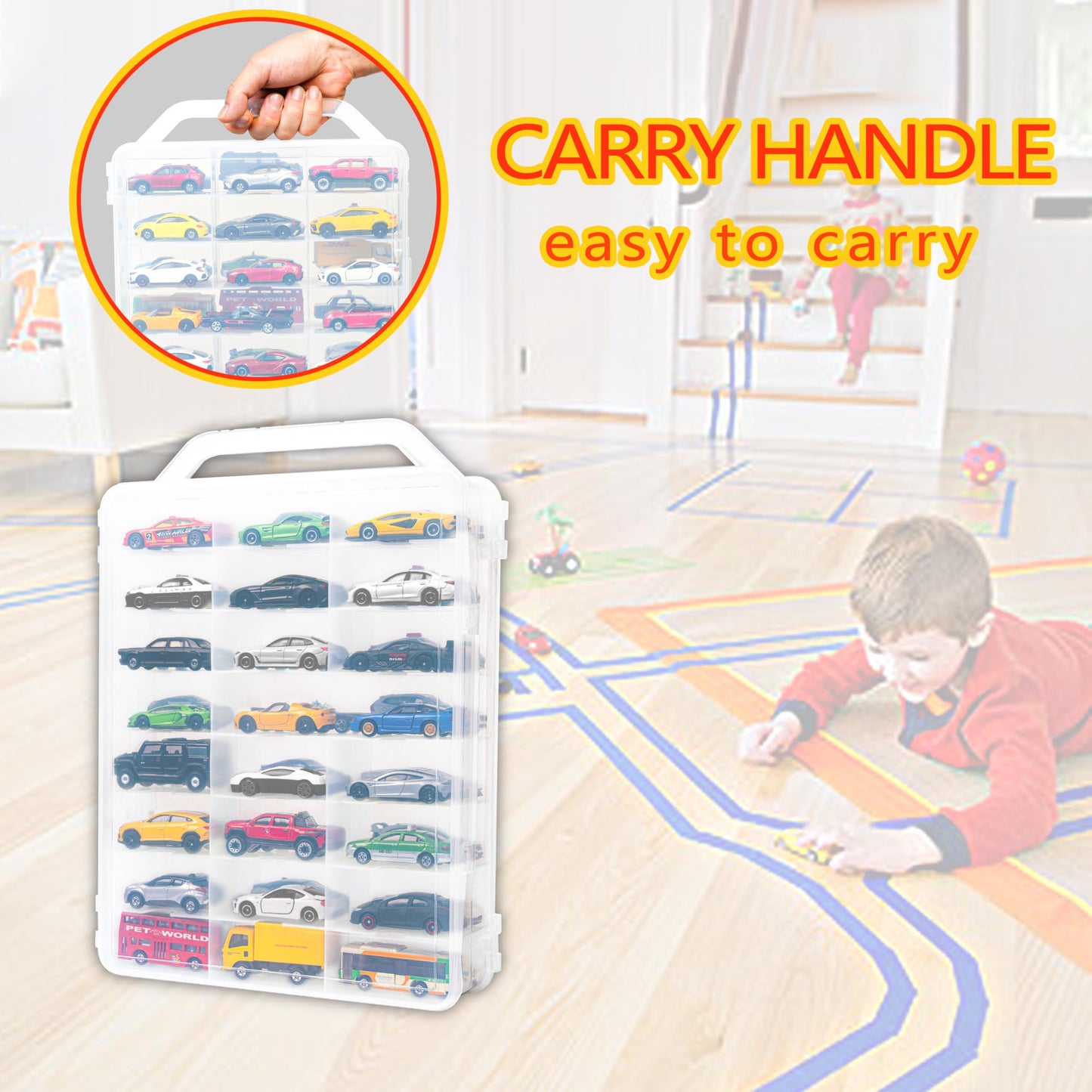 YYDS 48-Car Storage Case with Handle, Double-Sided Organizer for Toy Cars, Matchbox Cars, 1:64 Scale, Hot Wheels Compatible, CASE ONLY