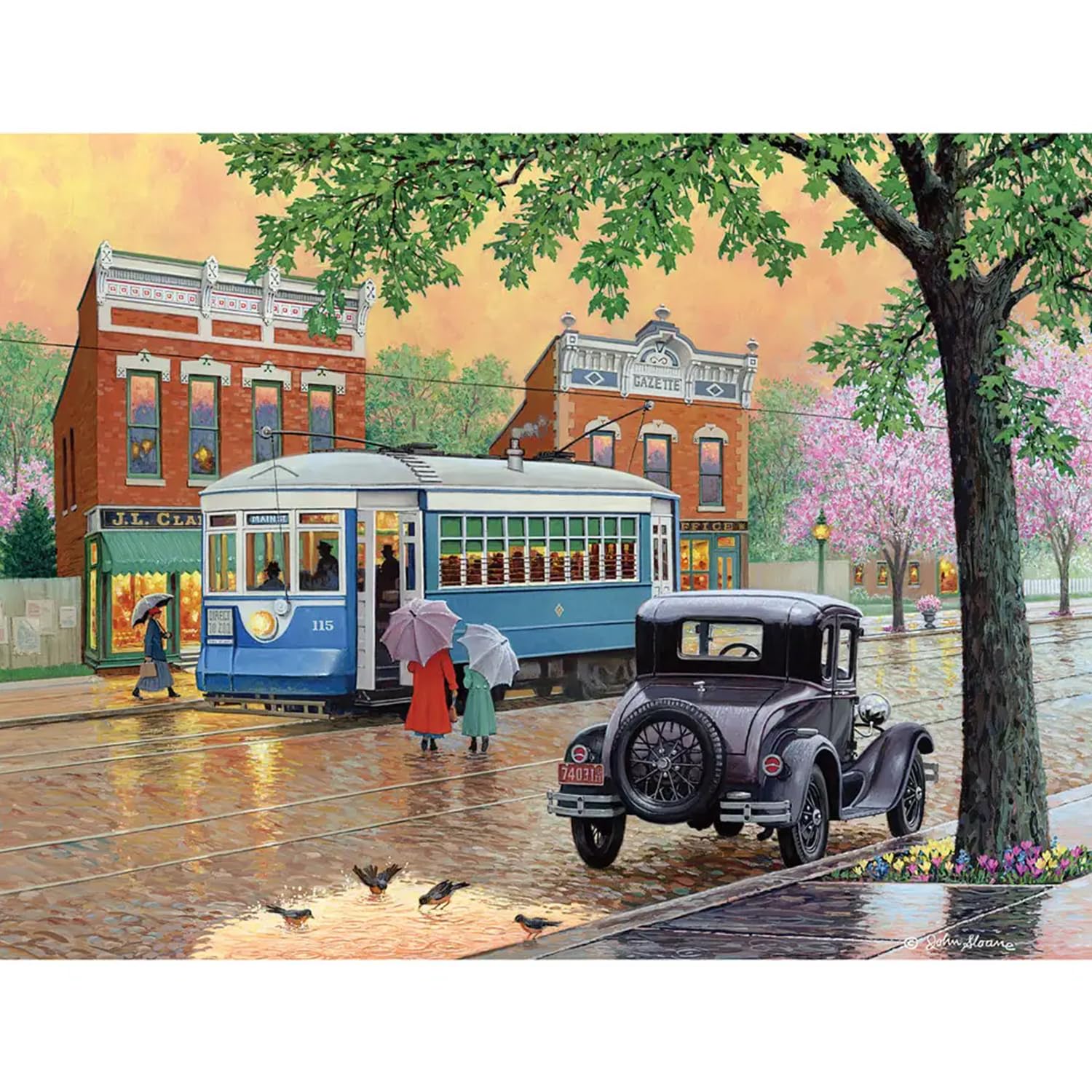 Bits and Pieces 300 Piece Puzzles for Adults - Spring Market Day - 300 Large Pieces 18" x 24" Jigsaw Puzzles, Main Street Trolley Car, No 2 Pieces